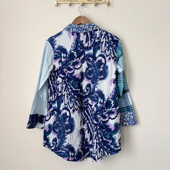 Habitat Stir It Up Button Front Shirt Mixed Print Art To Wear Blue - Picture 5 of 10